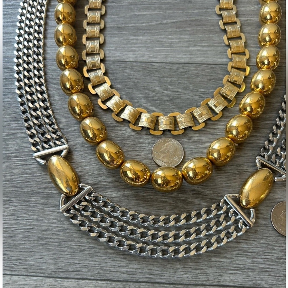 Lot Of 3 VTG Monet & Napier Silver & Gold Tone Chunky Statement Necklaces Signed - Picture 5 of 14